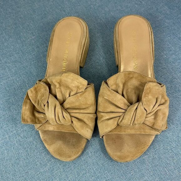 STUART WEITZMAN Suede Beige Bow Accents Mule Sandals Slides Size 7 M - Picture 2 of 11